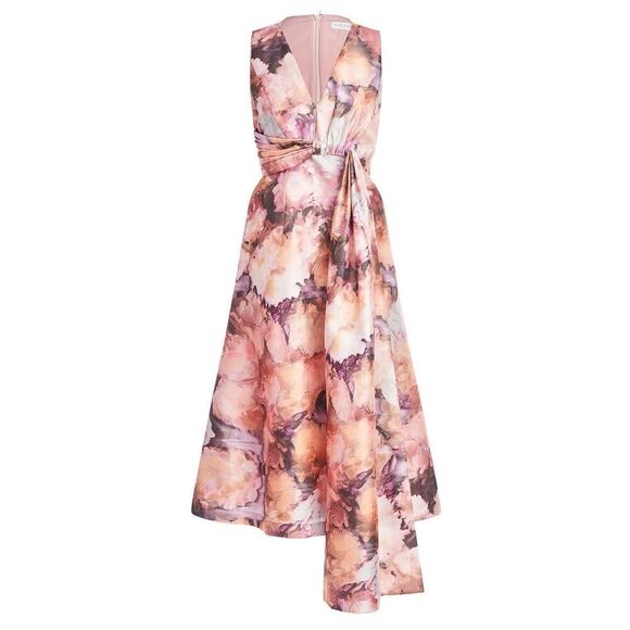 Kay Unger Lani Midi Dress Women's 0 Pink Floral A-Line Sleeveless NWT - Picture 13 of 13